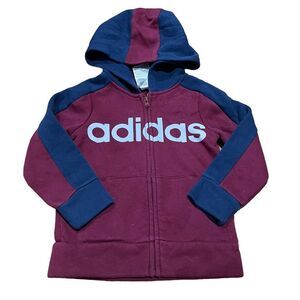 Adidas Burgundy Logo Full Zip Hoodie Sweatshirt